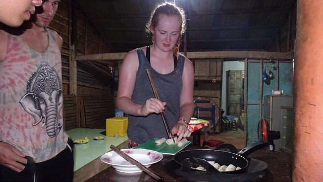 Top 6 reasons you should choose homestay for your motorbike tours Cooking fried spring rolls at the homestay in Mekong Delta Top 6 reasons you should choose homestay for your motorbike tours